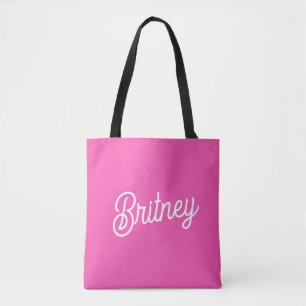 Tote Bag Monogramme et nom personnalisés Rose vif moderne