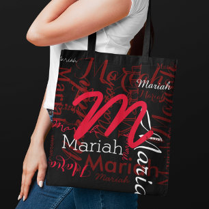 Tote Bag Monogramme et noms rouges sur noir