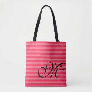 Tote Bag Monogramme et rayures Clair et rose chaud