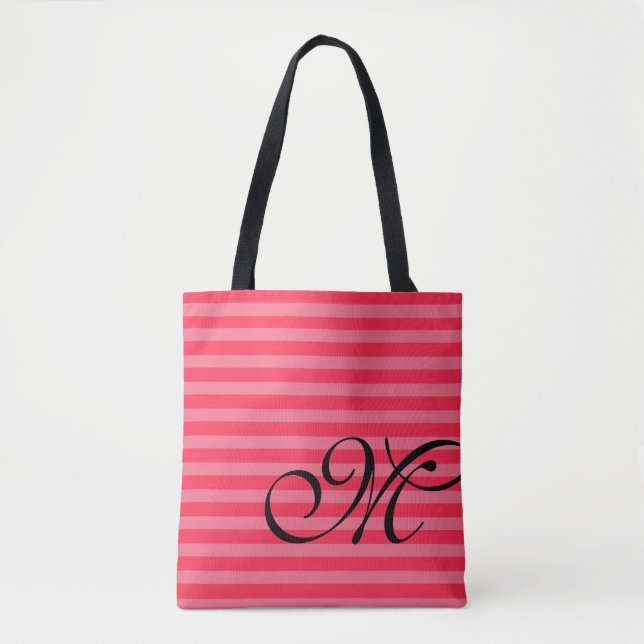 Tote Bag Monogramme et rayures Clair et rose chaud (Devant)