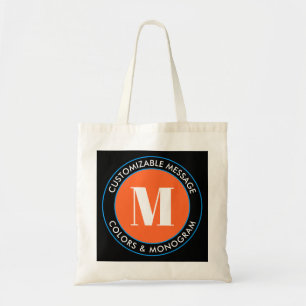 Tote Bag Monogramme et texte en gras   Blanc noir orange et
