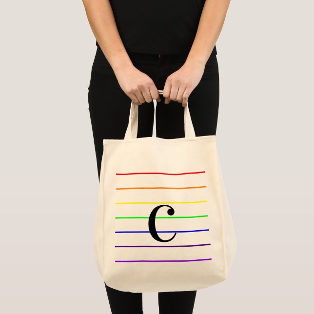 Tote Bag Monogramme Été Amusement Arc-en-ciel rayures (Devant (produit))