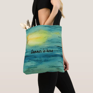 Tote Bag Monogramme été ici coucher de soleil Peinture bleu
