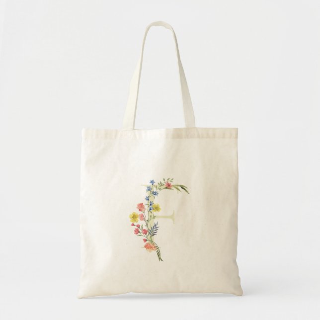 Tote Bag monogramme F mariage fleurs sauvages douche de la  (Devant)