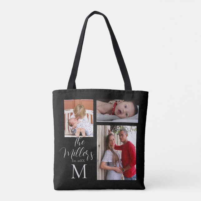 Tote Bag Monogramme Famille Photo Collage Customisé (Dos)