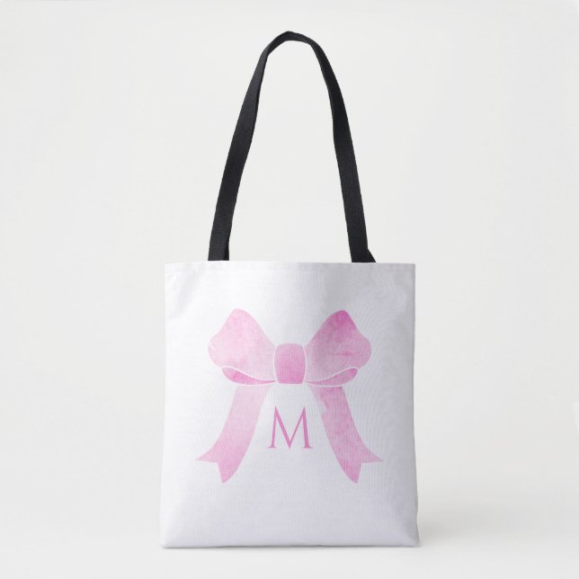 Tote Bag Monogramme Féminin Arc-en-Rose Aquarelle (Devant)
