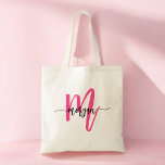 Tote Bag Monogramme Féminin Moderne en Écriture Rose Chaud<br><div class="desc">Transportez vos essentiels avec style grâce à notre sac fourre-tout personnalisé avec un nom en monogramme féminin, écriture moderne rose chaud ! Doté d'un design rose chaud audacieux, ce fourre-tout est personnalisé avec votre nom dans une écriture moderne chic pour un look tendance et personnalisé. Parfait pour les courses, l'école...</div>