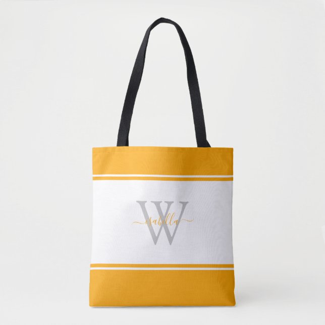 Tote Bag Monogramme Féminin Moderne Orange (Devant)