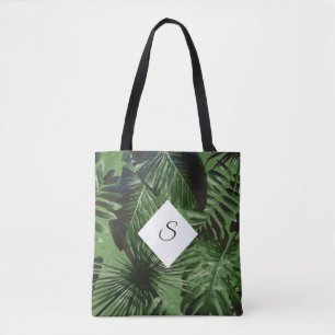 Tote Bag Monogramme Feuille de l'île tropicale avec vos ini
