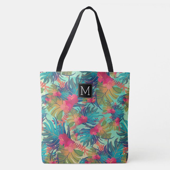 Tote Bag Monogramme Feuille tropical (Devant)
