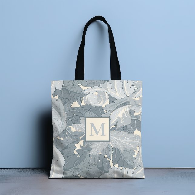 Tote Bag Monogramme Feuilles floraux gris rétro (Créateur téléchargé)