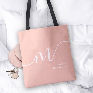 Tote Bag Monogramme fillette Calligraphie Coral Blush rose
