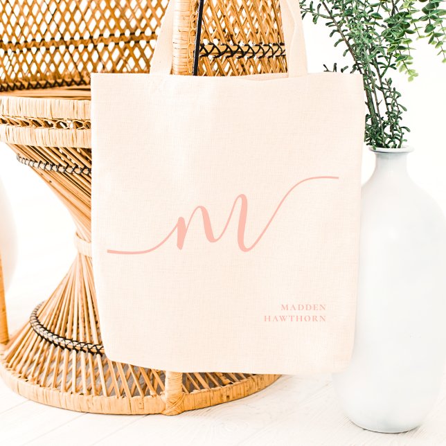 Tote Bag Monogramme fillette Calligraphie Coral Blush rose (Créateur téléchargé)