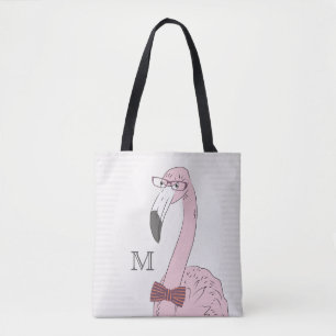 Tote Bag Monogramme. Flamant rose Hipster avec Cravate Fanc