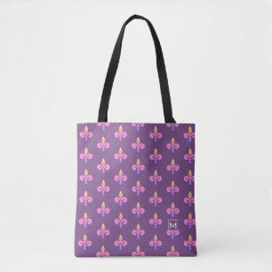 Tote Bag Monogramme Fleur de Lis I Purple