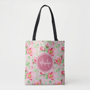 Tote Bag Monogramme Fleur de Pommier Rose