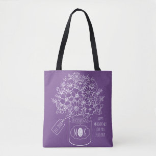 Tote Bag Monogramme Fleur sauvage Bouquet Mason Jar à main