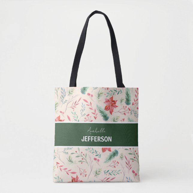 Tote Bag Monogramme Fleurs rouges de Noël (Devant)