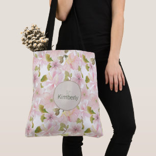 Tote Bag Monogramme floral à initiale Magnolia Blush rose