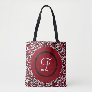 Tote Bag Monogramme floral abstrait mat cramoisi et de