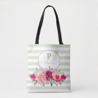 Monogramme floral aquarelle Cerise sur rayures men