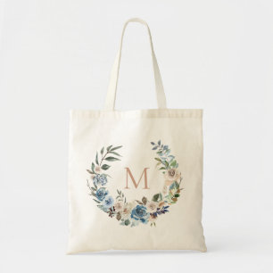 Tote Bag Monogramme floral bleu poussiéreux de guirlande