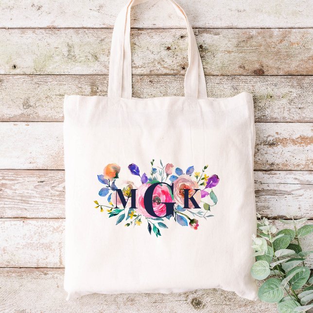 Tote Bag Monogramme floral de Boho du lever du soleil (Créateur téléchargé)