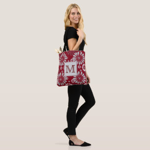 Tote Bag Monogramme floral de Bourgogne et de Grey