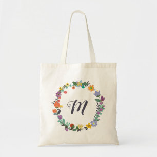 Tote Bag Monogramme floral de guirlande Fourre-tout -