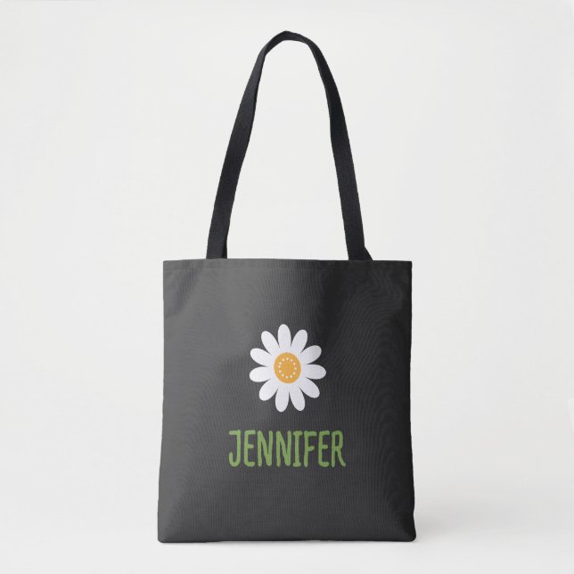 Tote Bag Monogramme floral de marguerite simple (Devant)