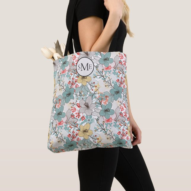 Tote Bag Monogramme Floral de style japonais (De près)
