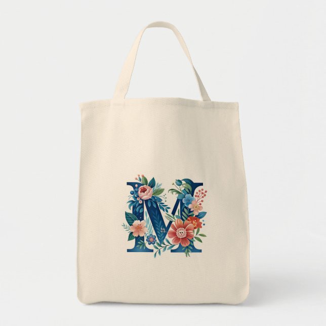 Tote Bag monogramme floral décoratif "M" (Devant)