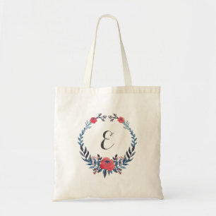 Tote Bag Monogramme floral des roses rouges   d'aquarelle