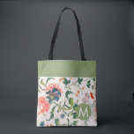 Tote Bag Monogramme floral élégant<br><div class="desc">Le sac fourre-tout élégant monogrammed présente un motif floral verdoyant élégant avec un médaillon initial monogramme moderne en vert sauge.</div>