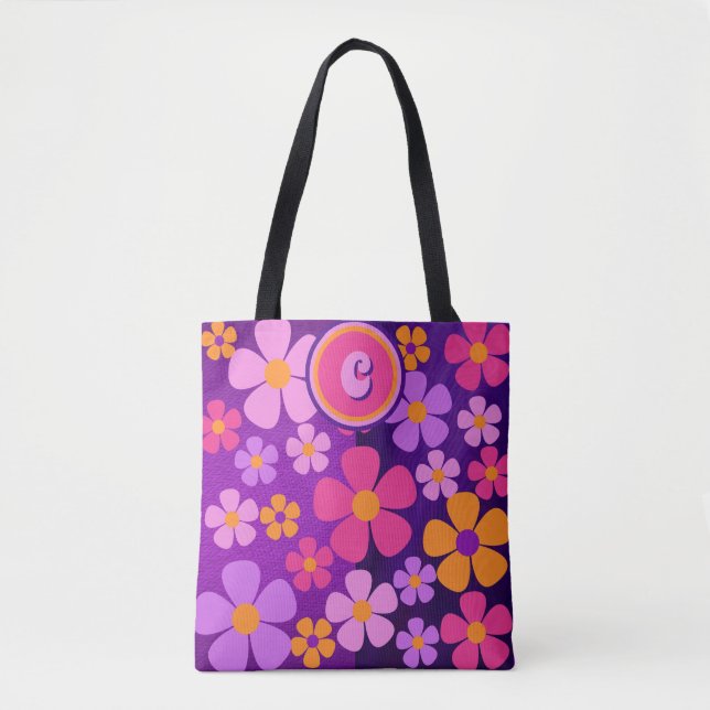 Tote Bag Monogramme Floral Fleur éclate vibrante (Devant)
