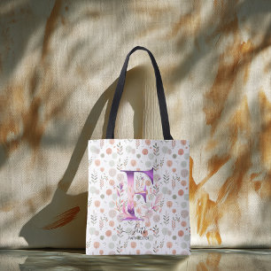Tote Bag Monogramme floral Foi avec motif d'automne - F