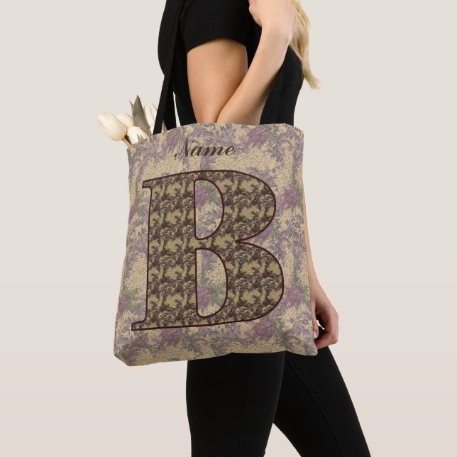 Tote Bag Monogramme Floral Initial B Votre nom Élégant (De près)