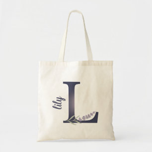 Tote Bag Monogramme floral lavande personnalisé L