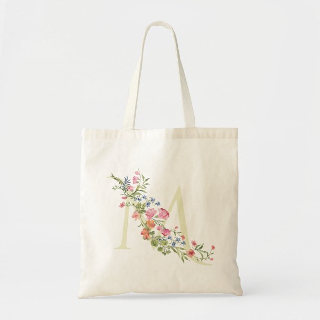 Tote Bag monogramme floral M mariage printemps douche de ma (Devant)