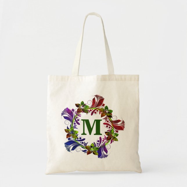 Tote Bag Monogramme floral moderne personnalisé (Devant)
