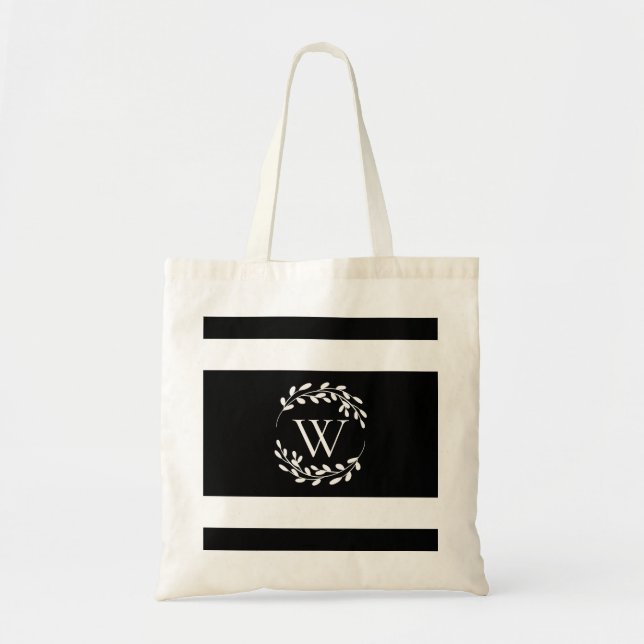 Tote Bag Monogramme floral noir et blanc (Devant)
