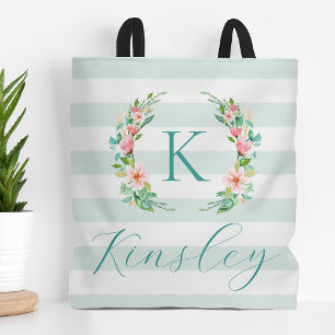 Tote Bag Monogramme floral paradis et rayures