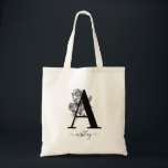 Tote Bag Monogramme Floral Personnalisé<br><div class="desc">Sac fourre-tout Floral Monogram. Personnalisez cette élégante fleur noire et blanche avec l'initiale et le nom personnalisés.</div>