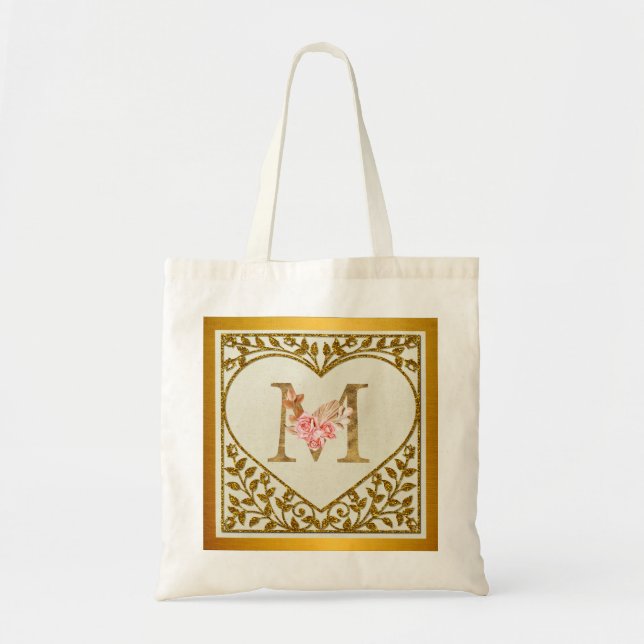 Tote Bag Monogramme floral personnalisé, de A à Z (Devant)