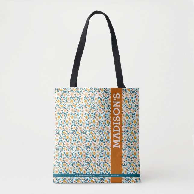 Tote Bag Monogramme floral personnalisé et nom (Devant)