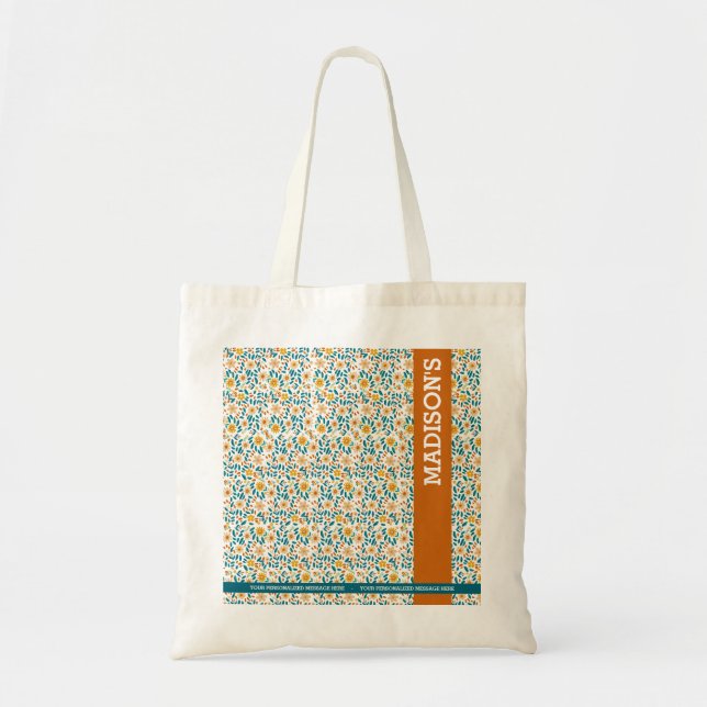 Tote Bag Monogramme floral personnalisé et nom (Devant)