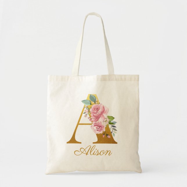Tote Bag Monogramme floral personnalisé Nom initial botaniq (Devant)