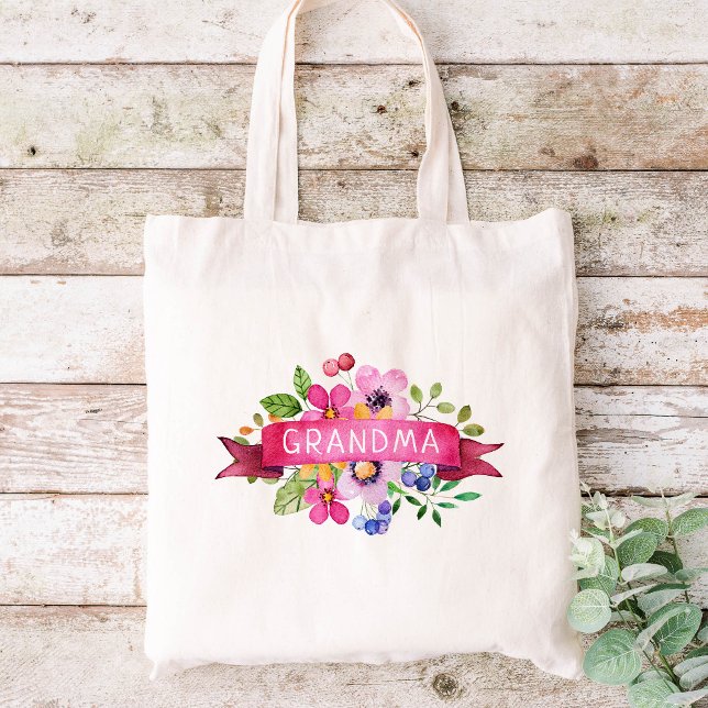 Tote Bag Monogramme floral rose de ruban (Créateur téléchargé)