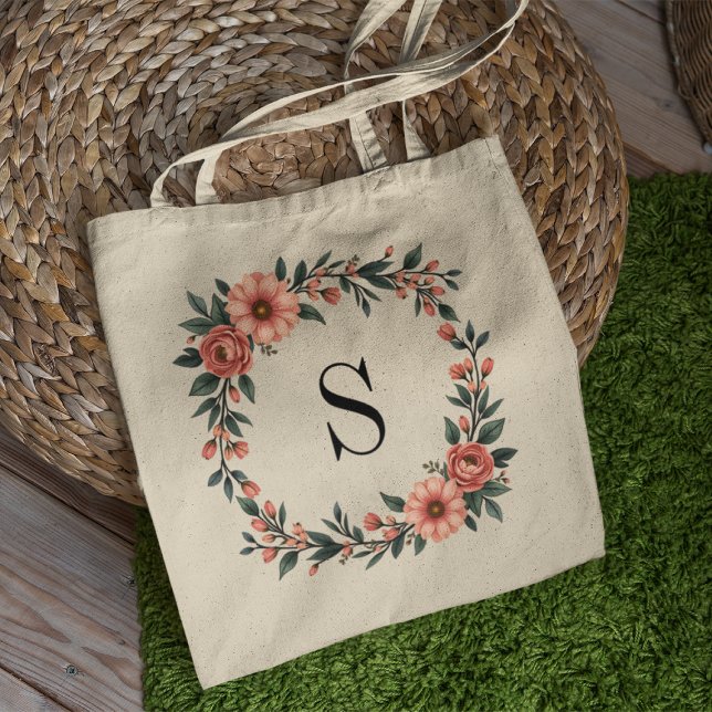 Tote Bag Monogramme floral rose personnalisé (Créateur téléchargé)