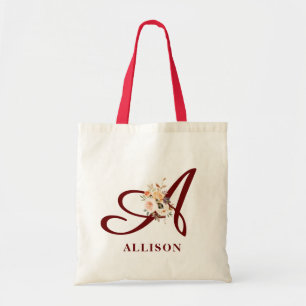 Tote Bag monogramme floral rustique d'automne